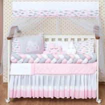 Jogo De Berço 12 Peças Nuvem Trança Menina 12 Peças Rosa Jogo De Berço 12 Peças Nuvem Trança Menina 12 Peças Rosa