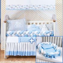 Jogo de berço masculino 16 peças com ninho trançado redutor e saia box Jogo de berço masculino 16 peças com ninho trançado redutor e saia box