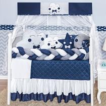 Jogo de berço nuvem estampado com saia box e tranças/lateral conforto 12 peças