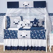 Jogo De Berço Para Menino 12 Peças Completo Nuvem Marinho