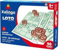 Jogo de bingo loto 48 cartelas c/ pedra madeira - xalingo