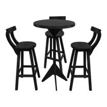 Jogo de Bistrô com 3 Banquetas em Madeira Maciça Preto