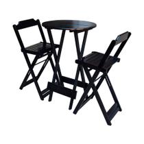 Jogo de Bistrô Dobrável em Madeira Maciça C/ 02 Banquetas Altas - Preto