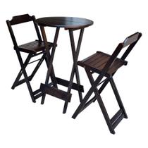 Jogo de Bistrô Dobrável em Madeira Maciça C/ 02 Banquetas Altas - Tabaco Jogo de Bistrô Dobrável em Madeira Maciça C/ 02 Banquetas Altas - Tabaco