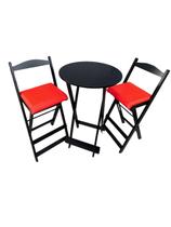 Jogo De Bistrô Dobrável Mesa Com 2 Banquetas Para Bar Preto com estofado vermelho