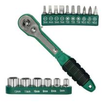 Jogo de bits com chave catraca 17 peças fr19 123util