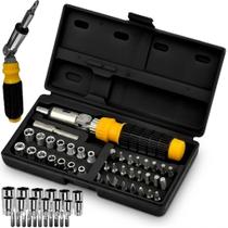 Jogo de Bits e Soquetes Sextavado Com Catraca Reversível Com 41 Peças e Estojo Jogo de Bits e Soquetes Sextavado Com Catraca Reversível Com 41 Peças e Estojo