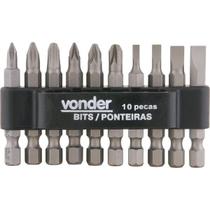 Jogo de Bits/Ponteiras com 10 peças, Encaixe Sextavado 1/4" - VONDER