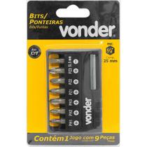Jogo de Bits/Ponteiras com 9 Peças Encaixe Sextavado 1/4" - Vonder Jogo de Bits/Ponteiras com 9 Peças Encaixe Sextavado 1/4" - Vonder