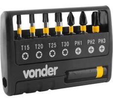 Jogo de bits/ponteiras de impacto S2 com 9 peças encaixe sextavado 1/4" VONDER