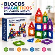 Jogo De Blocos Magnéticos Coloridos 40 Peças Brinquedo Educativo De Desenvolvimento Infantil Stem
