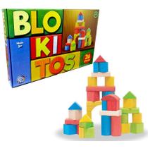Jogo De Blocos Montar Blokitos 26 Peças Madeira Brinquedo Colorido