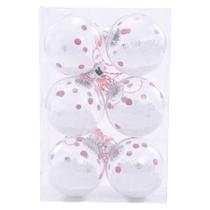Jogo de Bola de Natal Rosa com Neve - 8cm - 6 unidades - Cromus - Rizzo Jogo de Bola de Natal Rosa com Neve - 8cm - 6 unidades - Cromus - Rizzo