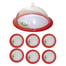Jogo de Bolo 7 Peças Uso Natalinos Melamina Acrílico.