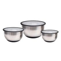 Jogo de bowls tigelas em inox com tampas plásticas Kenya P/M/G 3 peças