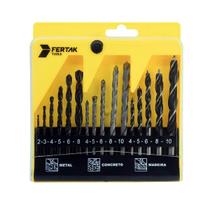 Jogo De Brocas 16 Peças Mix Madeira Metal Concreto Fertak