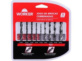 Jogo de Brocas Combinadas 9 Peças Concreto e Metal - WORKER