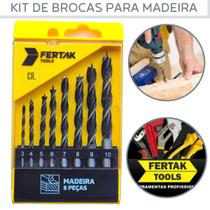 Jogo de Brocas Para Madeira Com 8 Peças Fertak Tools Kit de Broca Para Furar Madeira Com Estojo Broca Para Furadeira.