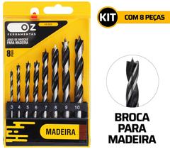 Jogo De Brocas Para Madeira Oz Kit Com 8 Peças 3 A 10mm