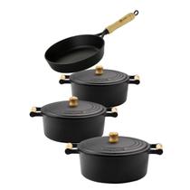 Jogo de caçarola 16, 18, 22 tampa de ferro alça de madeira e frigideira 22 sem tampa Santana Jogo de caçarola 16, 18, 22 tampa de ferro alça de madeira e frigideira 22 sem tampa Santana