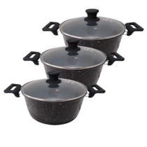 Jogo de Caçarola Antiaderente Nanocerâmico grande 3 peças nº24 4litros cada Panela de Indução cerâmica Cabos em Silicone não esquenta