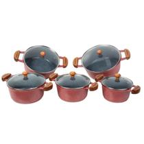 Jogo De Caçarola Cerâmica Alumínio Fundido Tampa De Vidro