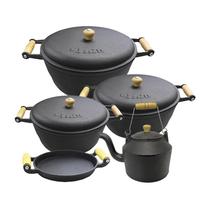 Jogo De Caçarola Ferro Chaleira Frigideira Alça Madeira Nº 7 Jogo De Caçarola Ferro Chaleira Frigideira Alça Madeira Nº 7