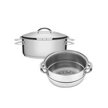 Jogo de Caçarola Rasa + Cozi-Vapore Solar 20 cm 2,9 L em Aço Inox Fundo Triplo Tramontina Jogo de Caçarola Rasa + Cozi-Vapore Solar 20 cm 2,9 L em Aço Inox Fundo Triplo Tramontina