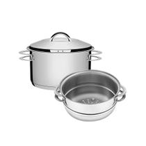 Jogo de Caçarola Rasa + Cozi-Vapore Solar 20 cm 3,6 L em Aço Inox Fundo Triplo Tramontina Jogo de Caçarola Rasa + Cozi-Vapore Solar 20 cm 3,6 L em Aço Inox Fundo Triplo Tramontina