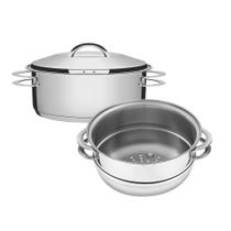 Jogo de Caçarola Rasa + Cozi-Vapore Solar 24 cm 4,7 L em Aço Inox Fundo Triplo Tramontina Jogo de Caçarola Rasa + Cozi-Vapore Solar 24 cm 4,7 L em Aço Inox Fundo Triplo Tramontina