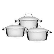 Jogo de Caçarola Rasa e Funda Allegra 3 Peças em Aço Inox Fundo Triplo Tramontina