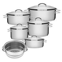 Jogo de Caçarola Solar 5 Peças + Cozi-Vapore Solar em Aço Inox Fundo Triplo Tramontina Jogo de Caçarola Solar 5 Peças + Cozi-Vapore Solar em Aço Inox Fundo Triplo Tramontina