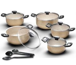 Jogo de Caçarolas 5 Peças Antiaderente Grandes Kit Tampa de Vidro Conjunto de Panelas Cozinha Completa