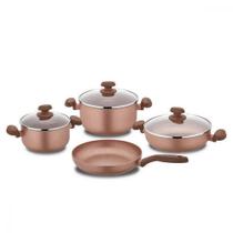 Jogo de Caçarolas e Frigideira Antiaderente Conjunto de Panelas Rose Tampas de Vidro Todos Fogões Indução Cooktop Cozinha