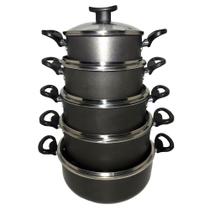 Jogo de Caçarolas M8 Rev. Antiaderente Interno e Externo 5 Peças Preto Roller com Tampa de Vidro