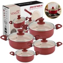Jogo de Caçarolas Revestimento Cerâmica Duplo Antiaderente 4 Pças Vermelho ou Preto Jogo de Caçarolas Revestimento Cerâmica Duplo Antiaderente 4 Pças Vermelho ou Preto