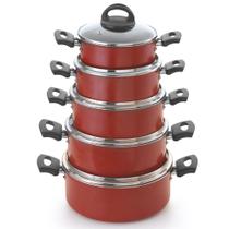 Jogo de caçarolas tampa de vidro 5 peças vermelho Nacional Jogo de caçarolas tampa de vidro 5 peças vermelho Nacional