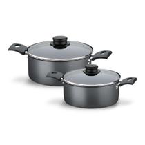 Jogo de Caçarolas Turim 2 Peças Alumínio Antiaderente 18cm e 20cm Chumbo PTC - Tramontina Jogo de Caçarolas Turim 2 Peças Alumínio Antiaderente 18cm e 20cm Chumbo PTC - Tramontina