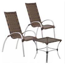 Jogo de Cadeira e Mesa Garden em Alumínio Fibra Sintética Área Externa ou Interna Trama Original