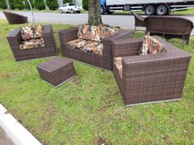 Jogo de Cadeiras com Sofá Para Área Interna e Externa Varanda Sala Alumínio Fibra Sintética Tecido Lisato Bege Acquablock Varanda Fibras