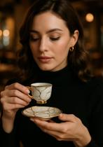 Jogo de Café 12 Peças Xícaras 80ml com Dourado Presente Fino Jogo de Café 12 Peças Xícaras 80ml com Dourado Presente Fino