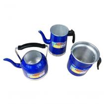 Jogo De Café Azul Com Bule Leiteira De Apito Chaleira Belmar Jogo De Café Azul Com Bule Leiteira De Apito Chaleira Belmar