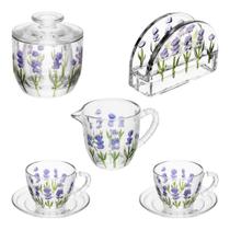 Jogo De Café Cristal Ecológico Estampa Lavanda 5 Peças