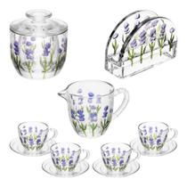 Jogo De Café Cristal Ecológico Estampa Lavanda 7 Peças