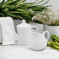 Jogo de Café da Manhã com Bule 650ml e Jarra 750ml Porcelana Branca Louça