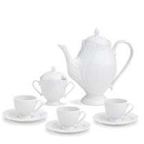 Jogo de Café e Bule de Porcelana Branca 14 pçs - Oxford
