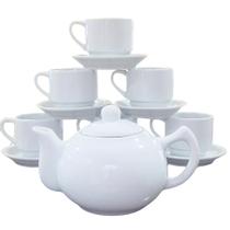 Jogo de Café e Chá Mesa Posta 13 Peças - Bule Chaleira 830ML + Kit 6 Xícaras Café/Chá Hotel 200ML Empilháveis com Pires