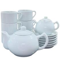 Jogo de Café e Chá Mesa Posta 14 Peças - Chaleira 830ML, Açucareiro 250ML e 6 Xícaras Empilháveis 200ML com Pires