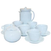 Jogo de Café e Chá Mesa Posta - Bule Cafeteira 1,1L, Açucareiro 350ml e 6 Xícaras de Porcelana Branca