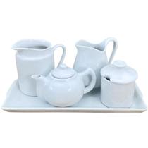 Jogo de Café e Chá Mesa Posta com Bandeja, Bule Chaleira 400ml, Açucareiro 250ml, Jarra Leiteira 740ml e Jarra de Suco 800ml